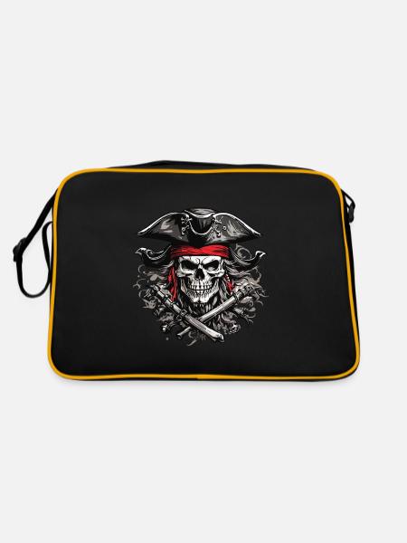 Jolly Roger Pirate Skull Party Halloween Design - Retro Bag - black/gold - Back