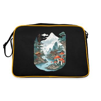 Vintage Mushroom Landscape Japan Aesthetic Design - Retro Bag - black/gold - Back