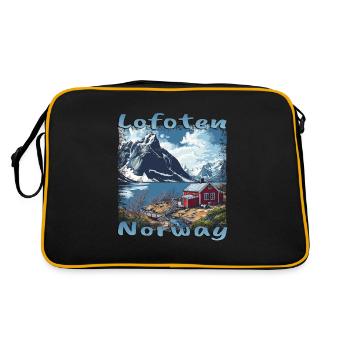 Lofoten maison en bois norvégienne montagnes mer grunge - Sac Retro - noir/or - Dos