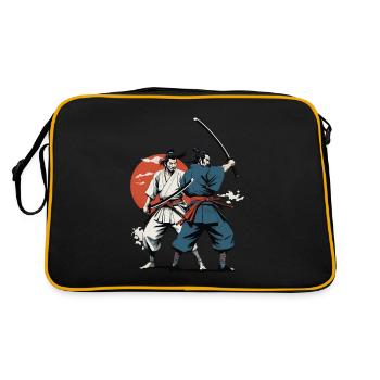 Samurai Bild Ukiyo-E Retro Vintage Design - Retro Tasche - Schwarz/Gold - Hinten