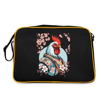 Hühner Samurai Retro Vintage Aesthetic Design - Retro Tasche - Schwarz/Gold - Hinten