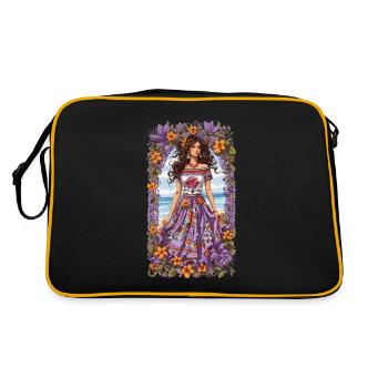 Spanische Schönheit Blumen Deko Vintage Bohemian - Retro Tasche - Schwarz/Gold - Hinten