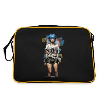 Design de style de rue anime avec des cheveux bleus - Sac Retro - noir/or - Dos