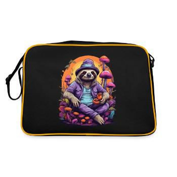 Sloth Psychedelic Art Goa Trance Forest Mushrooms - Retro Bag - black/gold - Back
