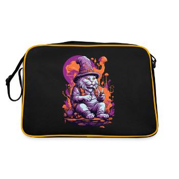 Psychedelic Art Forest Mushrooms Goa Trance Cat - Retro Bag - black/gold - Back