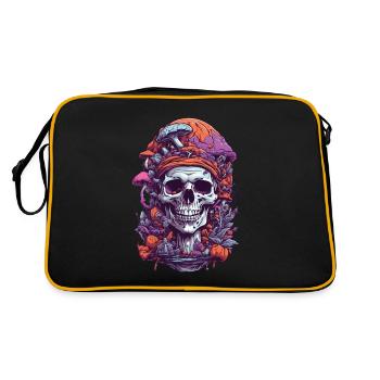 Psychedelic Art Skull Wald Pilze Musik Festival - Retro Tasche - Schwarz/Gold - Hinten