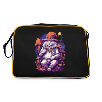 Chat forêt champignons psychédélique Goa Trance Art - Sac Retro - noir/or - Dos