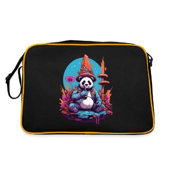 Pandabär Psychedelic Art Musik Festival Wald Pilze - Retro Tasche - Schwarz/Gold - Hinten