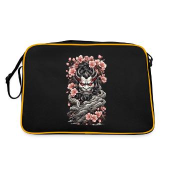Kirschblüten Yokai Oni Vintage Japan - Retro Tasche - Schwarz/Gold - Hinten