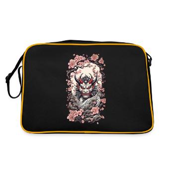 Kirschblüten Yokai Oni Japanischer Dämon Design - Retro Tasche - Schwarz/Gold - Hinten