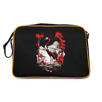 Crane Asian Aesthetic Vintage Streetwear - Retro Bag - black/gold - Back