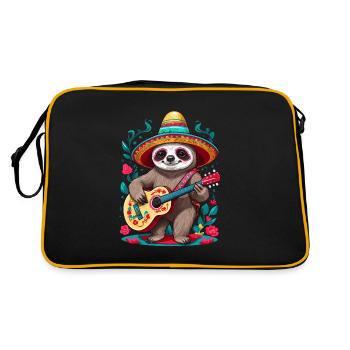 Sloth, Mariachi, Mexico, Music, Fiesta - Retro Bag - black/gold - Back
