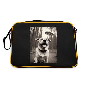 Hunde Selfie mit Außerirdischem Raumschiff Design - Retro Tasche - Schwarz/Gold - Hinten