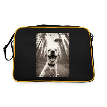 Hunde Selfie mit Außerirdischem Raumschiff - Retro Tasche - Schwarz/Gold - Hinten
