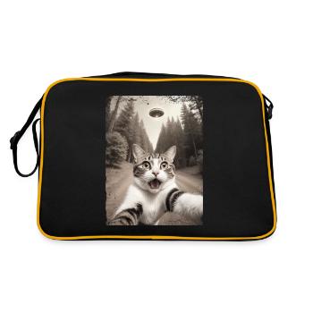 Funny Cat Selfie Alien Spaceship - Retro Bag - black/gold - Back