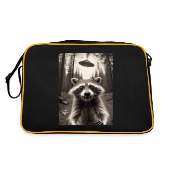 Funny Raccoon Selfie Alien Spaceship - Retro Bag - black/gold - Back