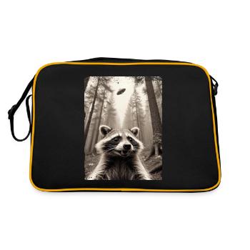 Funny Raccoon Selfie Alien Spaceship - Retro Bag - black/gold - Back