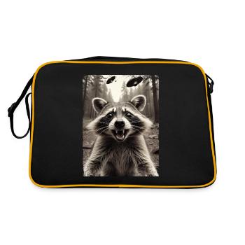 Funny Raccoon Selfie Alien Spaceship - Retro Bag - black/gold - Back