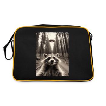 Funny Raccoon Selfie Alien Spaceship - Retro Bag - black/gold - Back