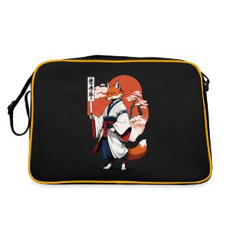 Ukiyo-E Kunst Stil Japanische Kitsune Fuchs - Retro Tasche - Schwarz/Gold - Hinten