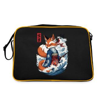 Ukiyo-E Samurai Fuchs Japanische Kitsune Maske - Retro Tasche - Schwarz/Gold - Hinten