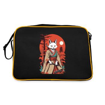 Samurai Fuchs Japanische Kitsune Maske Design - Retro Tasche - Schwarz/Gold - Hinten