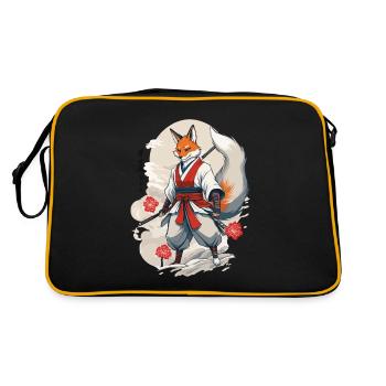 Samurai Kitsune Fuchs Kawaii Fuchsgeist Design - Retro Tasche - Schwarz/Gold - Hinten