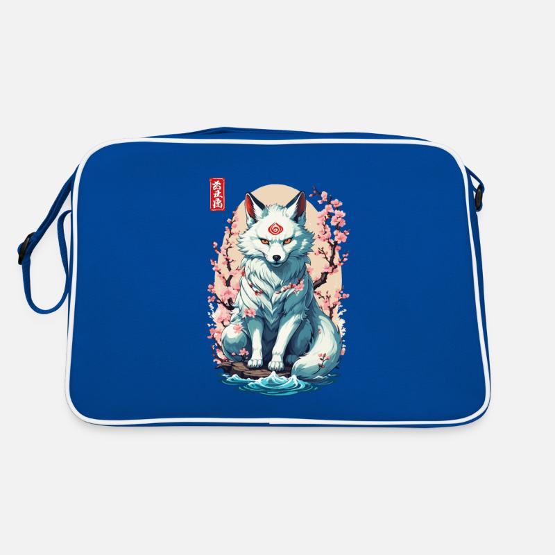 Conception esthétique du masque Kitsune et des fleurs de cerisier Sac Retro