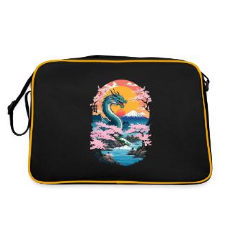 Cherry Blossoms Ukiyo-E Art Dragon Anime - Sac Retro - noir/or - Dos