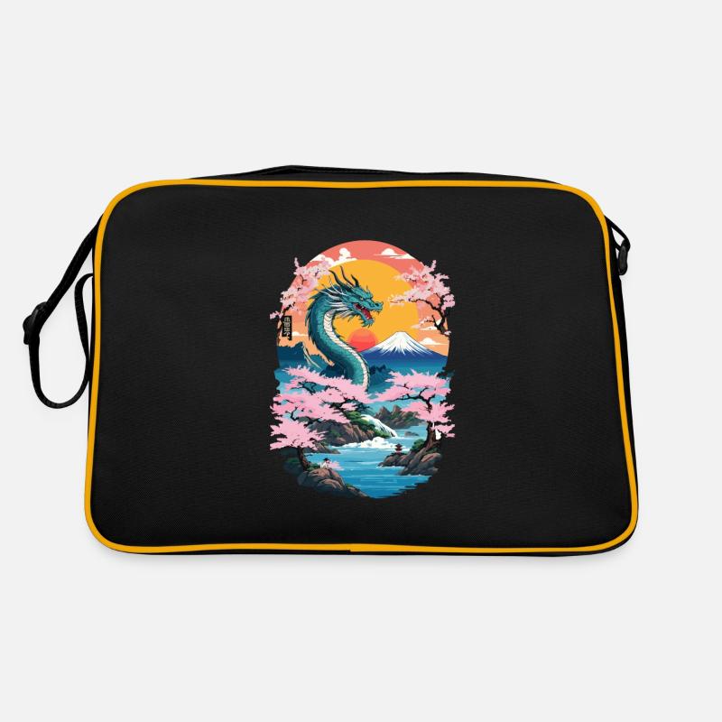 Cherry Blossoms Ukiyo-E Art Dragon Anime - Retro Bag - black/gold