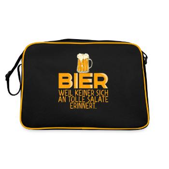 Bier Nicht Salat Lustiges Bier Design - Retro Tasche - Schwarz/Gold - Hinten