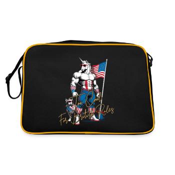 Proud USA Unicorn No British Rules 4th Of July - Retro Tasche - Schwarz/Gold - Hinten