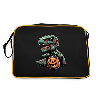 T-Rex Dinosaurier Süßes Oder Saures Halloween - Retro Tasche - Schwarz/Gold - Hinten