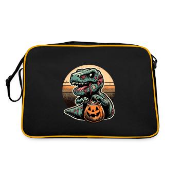 T-Rex Dinosaurier Süßes Oder Saures Halloween - Retro Tasche - Schwarz/Gold - Hinten