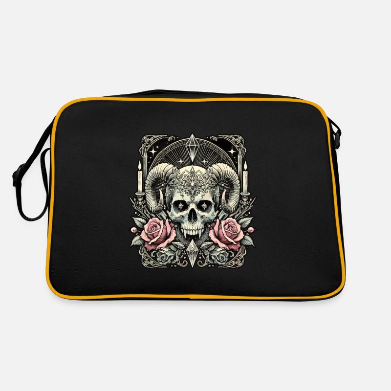 diy halPastel Goth Aesthetic Düsteres Skull Design - Retro Tasche - Schwarz/Gold