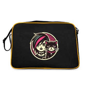 Pastell Goth Style Mürrischer Katzenliebhaber - Retro Tasche - Schwarz/Gold - Hinten