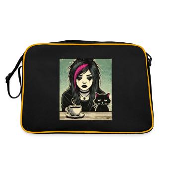 Pastell Goth Style Mürrischer Katzenliebhaber Goth - Retro Tasche - Schwarz/Gold - Hinten