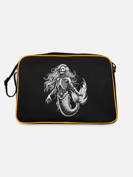 Meerjungfrau Zombie Skelett - Retro Tasche - Schwarz/Gold - Hinten