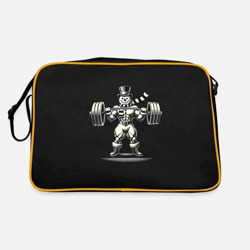 Starker Schneemann Mit Gewichtheben Retro Tasche