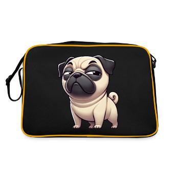 Skeptical Funny Pug Cartoon Dog - Retro Bag - black/gold - Back