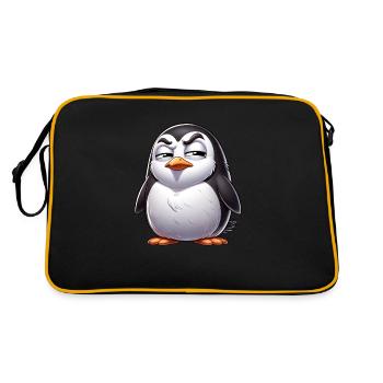 Skeptical Naughty Penguin Cartoon - Retro Bag - black/gold - Back