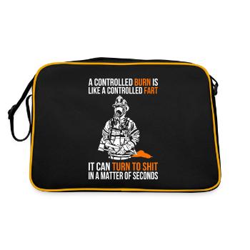 Lustiges Feuerwehr Feuerwehrmann Brandschutz Furtz - Retro Tasche - Schwarz/Gold - Hinten