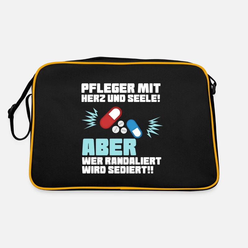 Pflege mit Herz - Altenpfleger Krankenpfleger - Retro Tasche - Schwarz/Gold