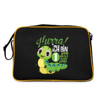 1 Geburtstag Kinder Raupe - Retro Tasche - Schwarz/Gold - Hinten