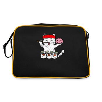Le chat mange des sushis avec des baguettes - Sac Retro - noir/or - Dos