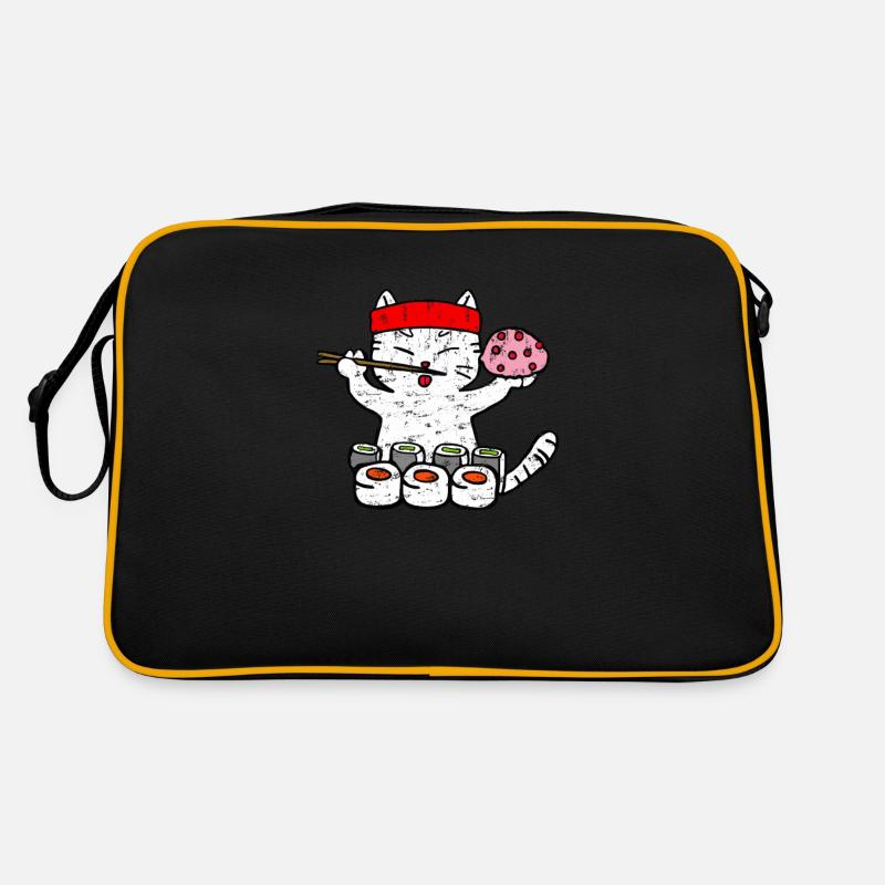 Katze isst Sushi mit Stäbchen Grunge Retro Tasche