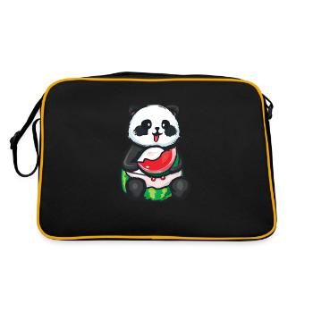 Cute panda sits and eats a watermelon - Retro Bag - black/gold - Back