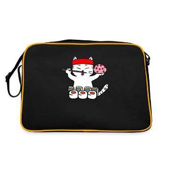Le chat mange des sushis avec des baguettes - Sac Retro - noir/or - Dos