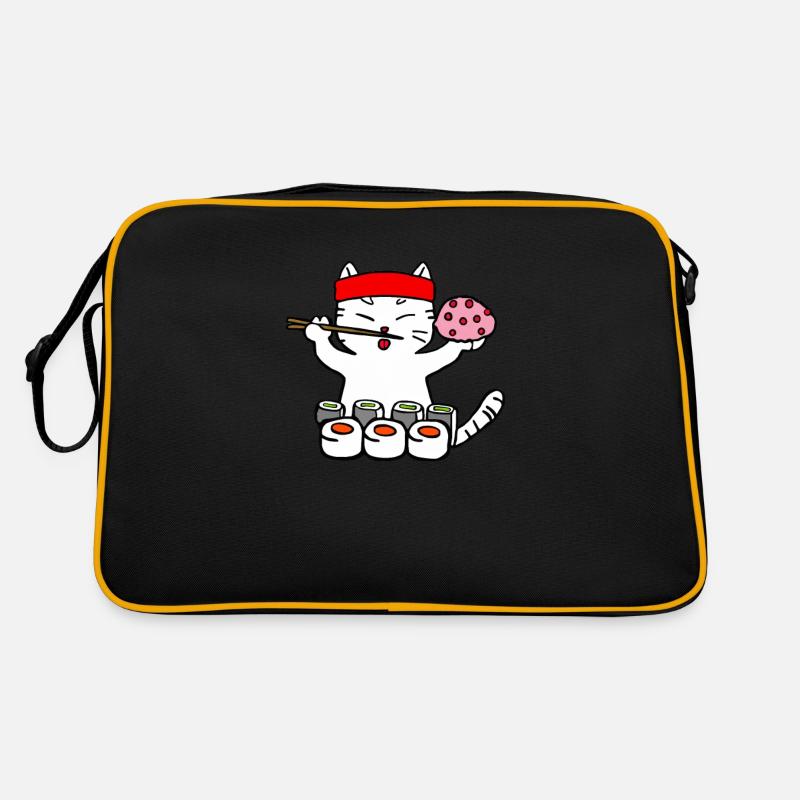Cat eats sushi with chopsticks Retro Bag