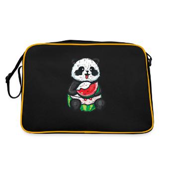 Cute panda sits and eats a watermelon - Retro Bag - black/gold - Back